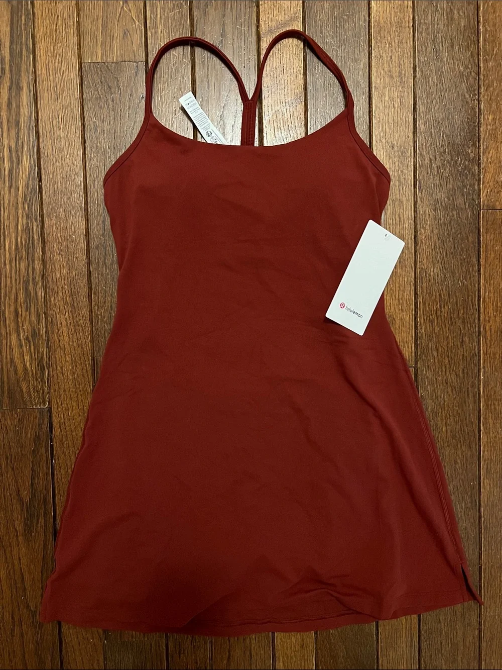 Lululemon Cranberry Charm Red Flow Y Dress Built Bra & Shorts Size Medium NWT